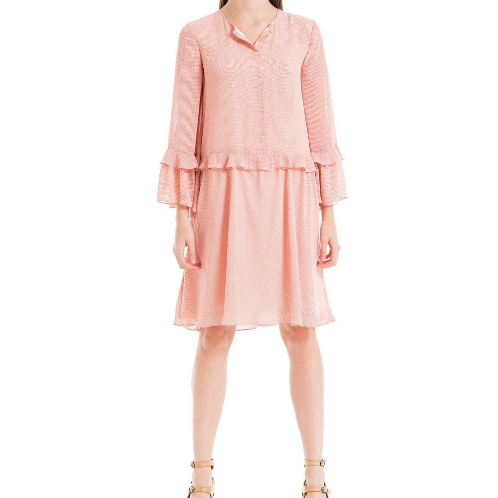 Max Studio London Check Ruffled Button Shift Dress